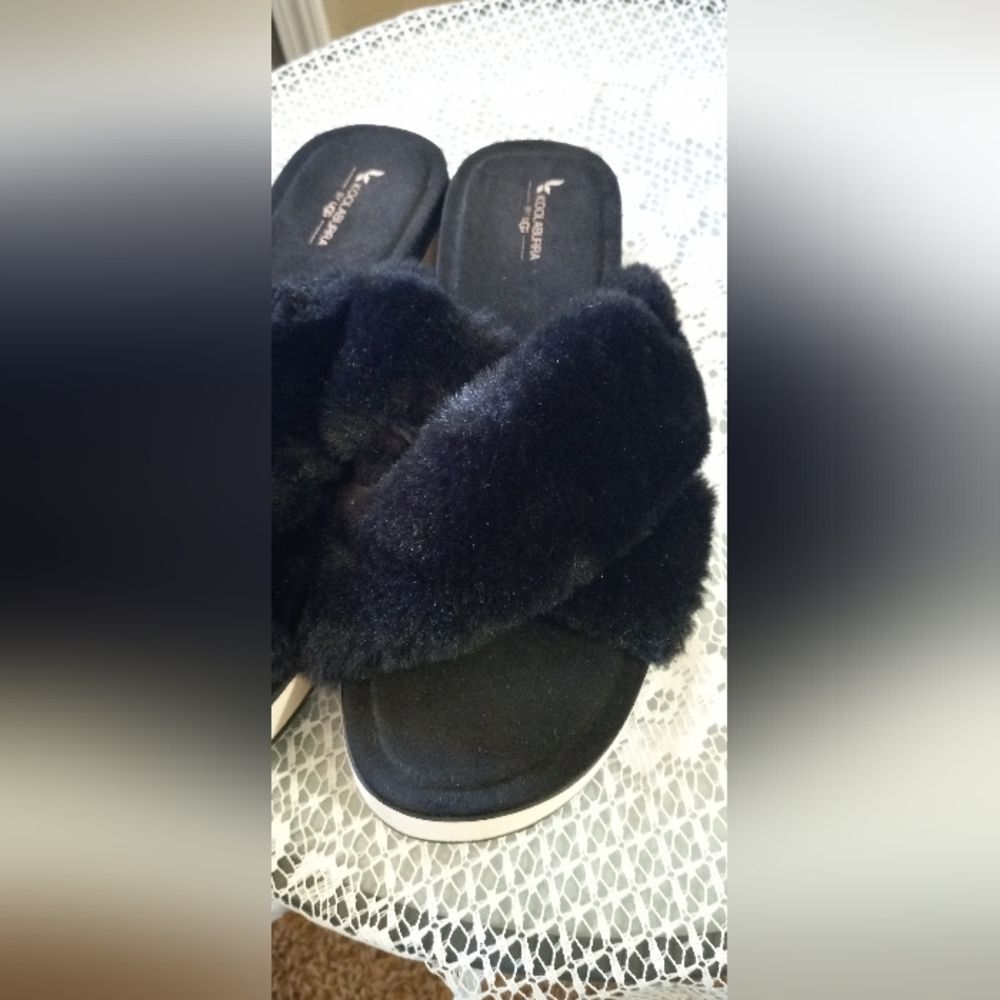 KOOLABURRA By UGG Roubie Fuzz Black Slides Size 8 - Picture 6 of 9